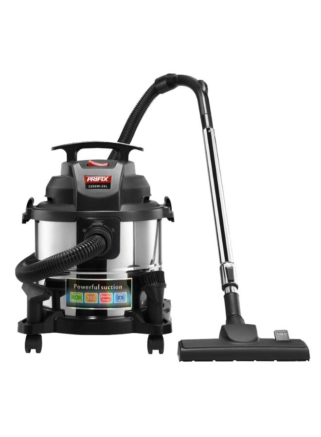 مكنسة بريفكس الدبابة 2200 وات سعة 20 لتر أسود - فضي DVC2200